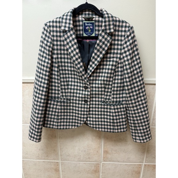 Boden British Tweed Blazer by Moon Wool Green Pink Gingham Check Blazer. Sz 12 - Picture 2 of 12